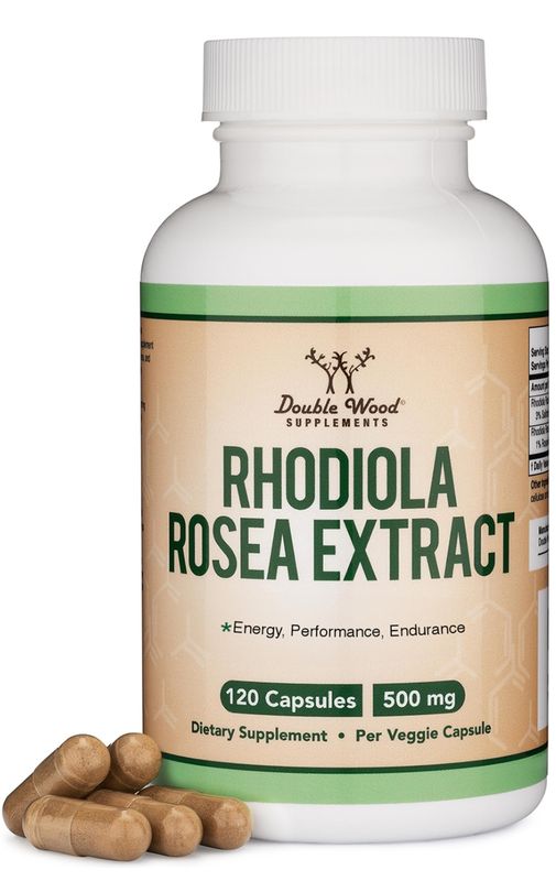 Rhodiola Rosea Supplement 500mg, 120 Vegan Capsules (Third Party Test, Gluten Free, 3% Salidrosides, 1% Rosavins Extract) for Performance, Calming, Motivation by Double Wood