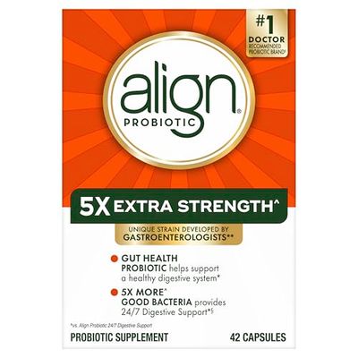 Align Probiotic Extra Strength, Probiotics for Women and Men, #1 Doctor Recommended Brand, 5X More Good Bacteria^ to Help Support a Healthy Digestive System*, 42 Capsules (Packaging May Vary)