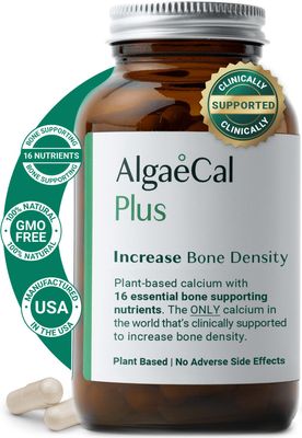 ALGAECAL Plus - Organic Red Algae Calcium Supplement for Women, Vitamin K2 (100mg), Vitamin D3 (1600 IU), Magnesium (350mg) &amp; Trace Minerals, for Improved Bone Strength, Easy to Swallow, 120 Veg Caps