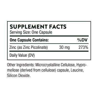 Thorne Zinc Picolinate 30 mg - Well-Absorbed Zinc Supplement for Growth and Immune Function - 60 Capsules
