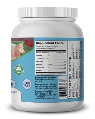 Perfect Supplements - Unflavored Hydrolyzed Collagen Powder for Men and Women - Collagen Peptides - Mix in Hot Cold Liquids, Grass Fed, Easy Absorption, 660 Grams