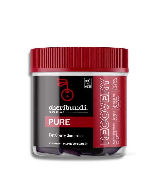 Cheribundi 100% Tart Cherry Gummies Pure Performance for Maximum Recovery with 25 Tart Cherries &amp; 20 Calories per Serving - Powerful Antioxidant, Non-GMO, Gluten Free, Vegan - 60 Count (30 Servings)