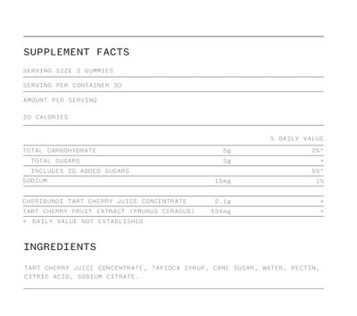 Cheribundi 100% Tart Cherry Gummies Pure Performance for Maximum Recovery with 25 Tart Cherries & 20 Calories per Serving - Powerful Antioxidant, Non-GMO, Gluten Free, Vegan - 60 Count (30 Servings)
