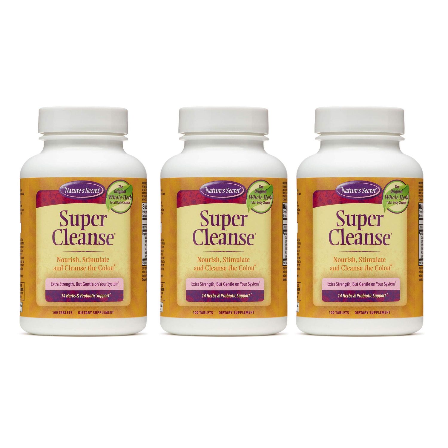 Nature&#39;s Secret Super Cleanse Extra Strength Toxin Detox &amp; Gentle Elimination Body Cleanse, Digestive &amp; Colon Health Support - Stimulating Blend of 14 Herbs with Probiotics - 100 Tablets (Pack of 3)