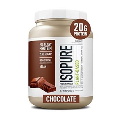 Isopure Chocolate Vegan Protein Powder, with Monk Fruit Sweetener &amp; Amino Acids, Post Workout Recovery, Sugar Free, Plant Based, Organic Pea Protein, Dairy Free, 20 Servings (Packaging May Vary)
