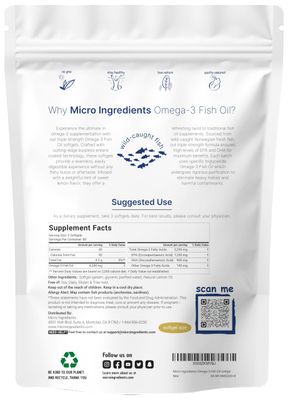 Micro Ingredients Triple Strength Omega 3 Fish Oil Supplements 4200mg Per Serving, 240 Softgels - Lemon Flavored - Burpless | EPA 1200mg + DHA 900mg | Deep Sea Fish.