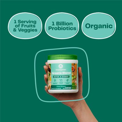 Amazing Grass Greens Superfood Detox & Digest: Greens Powder with Digestive Enzymes & Probiotics, Clean Green, 30 Servings (Packaging May Vary)