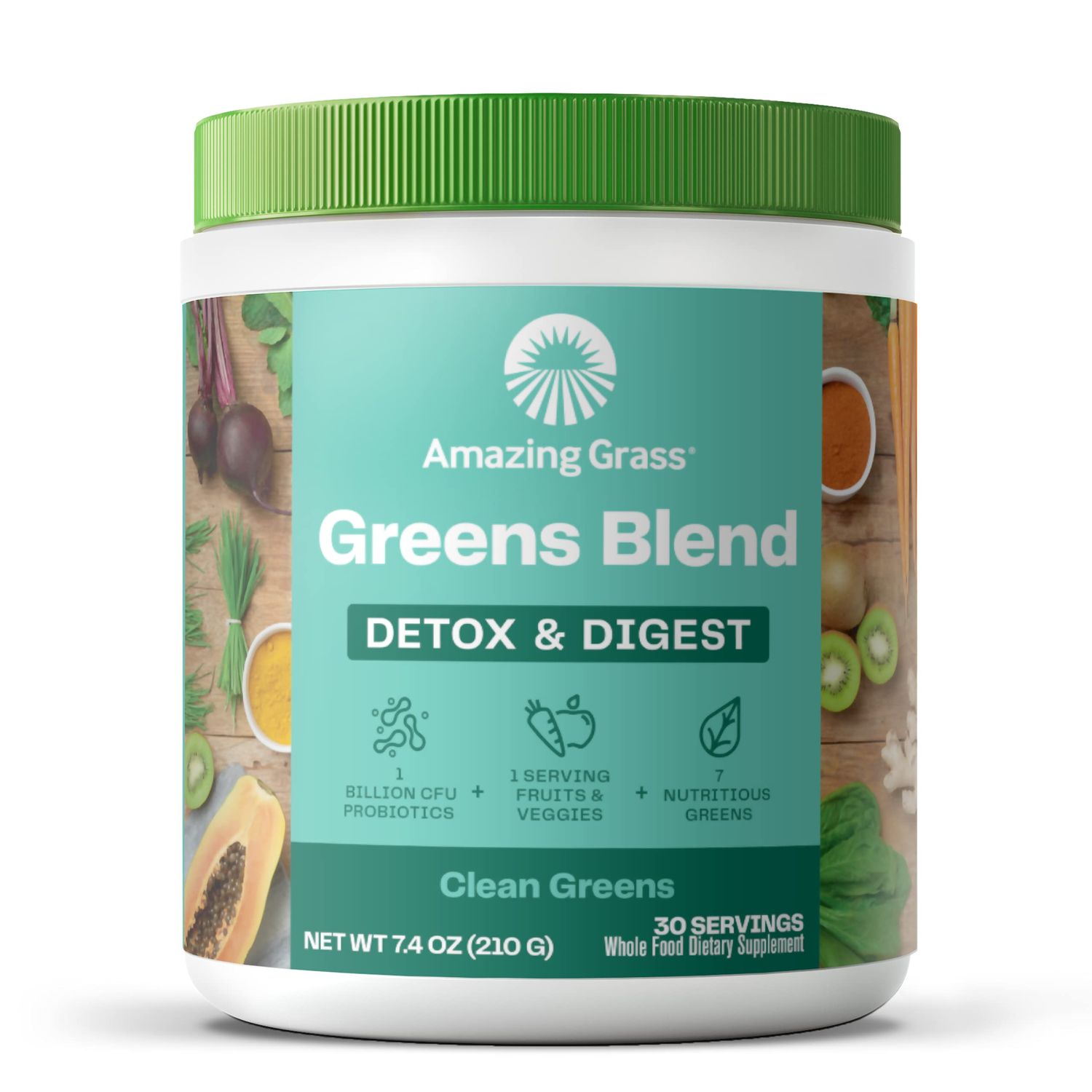 Amazing Grass Greens Superfood Detox &amp; Digest: Greens Powder with Digestive Enzymes &amp; Probiotics, Clean Green, 30 Servings (Packaging May Vary)