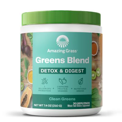 Amazing Grass Greens Superfood Detox &amp; Digest: Greens Powder with Digestive Enzymes &amp; Probiotics, Clean Green, 30 Servings (Packaging May Vary)