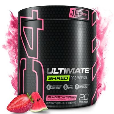 Cellucor C4 Ultimate Shred Pre Workout Powder for Men &amp; Women, Weight Loss Supplement with Ginger Root Extract, Strawberry Watermelon, 20 Servings (Pack of 1)