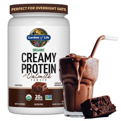 Garden of Life Creamy Organic Vegan Protein Powder + OatMilk, 20g Complete Plant Based Protein, Coconut Water, MCTs, Sprouted Grains, Prebiotics, Probiotics - Gluten-Free, Chocolate Brownie, 2 LBS