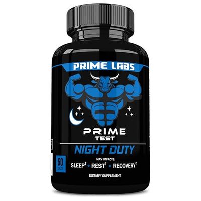 Prime Labs - Prime Test Night Duty - Nighttime Testosterone Booster &amp; Sleep Support - Testosterone Booster for Men - PM Rest &amp; Muscle Recovery Supplements