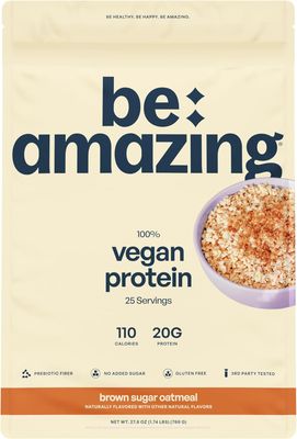 Be Amazing Vegan Protein Powder | 20g Plant-Based Protein with Prebiotics Fibers | Sugar-and-Gluten-Free Shake Mix, Low Carb Non-Dairy Smoothie | Brown Sugar Oatmeal, 25 Servings