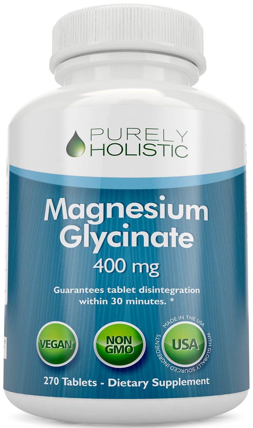 Magnesium Glycinate 400mg - 270 Magnesium Tablets (not Capsules) - 400 mg Elemental Magnesium - Highly Bioavailable - Vegan and Vegetarian - for Improved Sleep, Stress Relief &amp; Cramp Defense