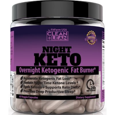 CLEAN+LEAN NIGHT KETO: First Ever Overnight Ketogenic Fat Burner &amp; Sleep Aid | BHB Ketones + MCT Oil Extract + Vitamins &amp; Minerals | 24 HR Diet Sleep Great Lose Weight | All Natural &amp; GF | 60 Caps