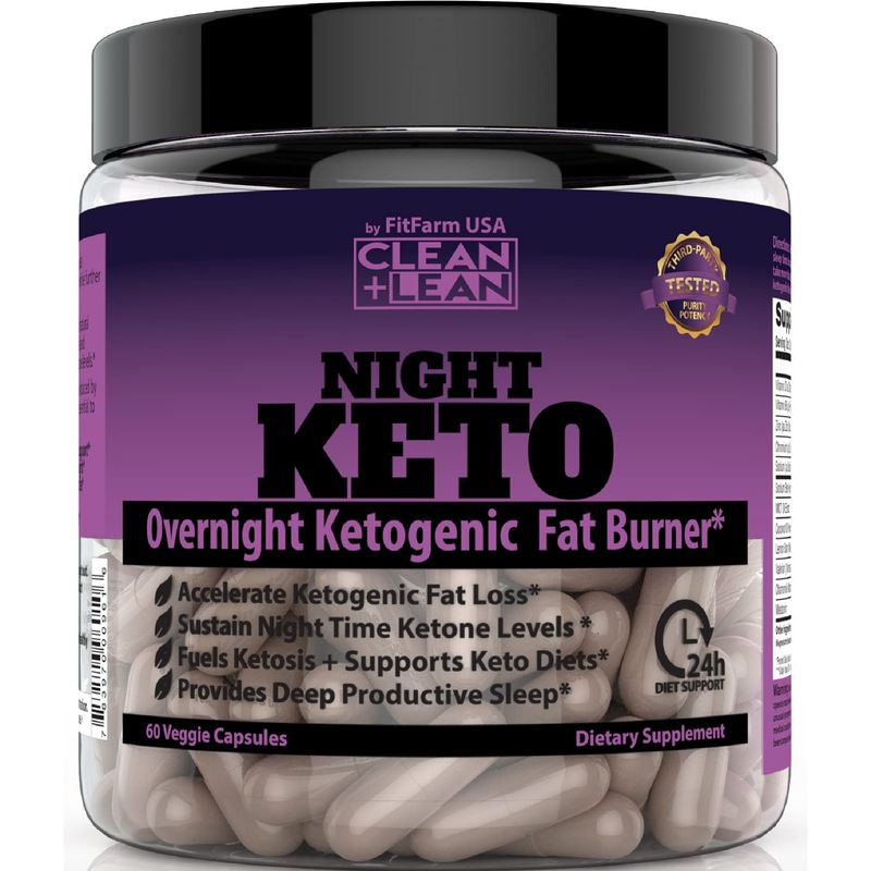 CLEAN+LEAN NIGHT KETO: First Ever Overnight Ketogenic Fat Burner &amp; Sleep Aid | BHB Ketones + MCT Oil Extract + Vitamins &amp; Minerals | 24 HR Diet Sleep Great Lose Weight | All Natural &amp; GF | 60 Caps