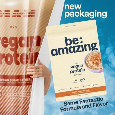 Be Amazing Vegan Protein Powder | 20g Plant-Based Protein with Prebiotics Fibers | Sugar-and-Gluten-Free Shake Mix, Low Carb Non-Dairy Smoothie | Brown Sugar Oatmeal, 25 Servings