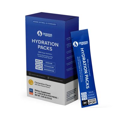 Designs for Sport Electrolytes Powder Hydration Packets - Zero Sugar Electrolyte Drink Mix for Water - D-Ribose, Zinc + Vitamin C for Energy &amp; Recovery - NSF Certified, Clementine Flavor (14 Packets)