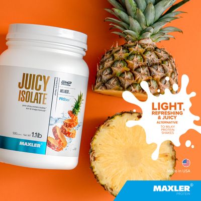 Maxler Juicy Isolate Protein Powder - Clear Whey Isolate - Low Lactose, Fat Free, Sugar Free Muscle Recovery Drink for Pre &amp; Post Workout - 90% of Protein per Serving - Pineapple 1.1lb (20 Servings)