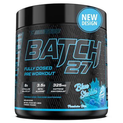 Batch 27 Pre Workout Powder - 8g Citrulline, 3.5g Beta Alanine, 2.5g Betaine, 325mg Caffeine | Instant Energy, Focus, Pumps, &amp; Strength | Nitric Oxide Booster &amp; Powerful Preworkout 20sv Blue Slushie