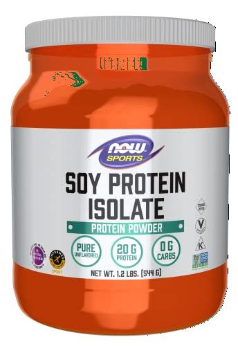 NOW Foods Sports Nutrition, Soy Protein Isolate 20 G, 0 Carbs, Unflavored Powder, 1.2-Pound