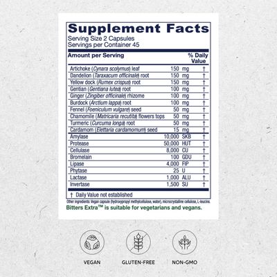 Vitanica Bitters Extra, Digestion Support, Vegan, 90 Capsules