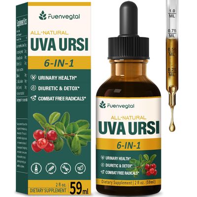 Fuenvegtal Uva Ursi Bearberry Natural Diuretic Drops, Urinary Health &amp; Kidney Cleanse Detox Herbal Supplement Support UTI &amp; Water Away, Extract W/Dandelion Root Cranberry, Alcohol-Free Tincture.2oz