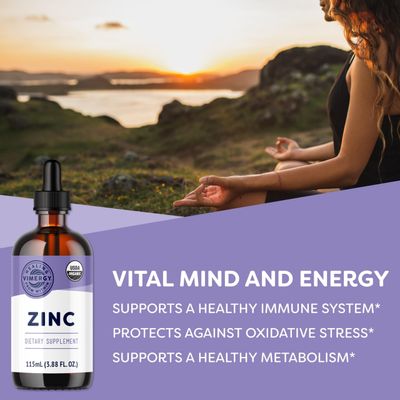 Vimergy Organic Liquid Zinc, 57 Servings - Alcohol Free Zinc Sulfate - Supports Immune Health &amp; Metabolism - Antioxidant - Gluten-Free, Non-GMO, Kosher, Vegan &amp; Paleo Friendly (115 ml)