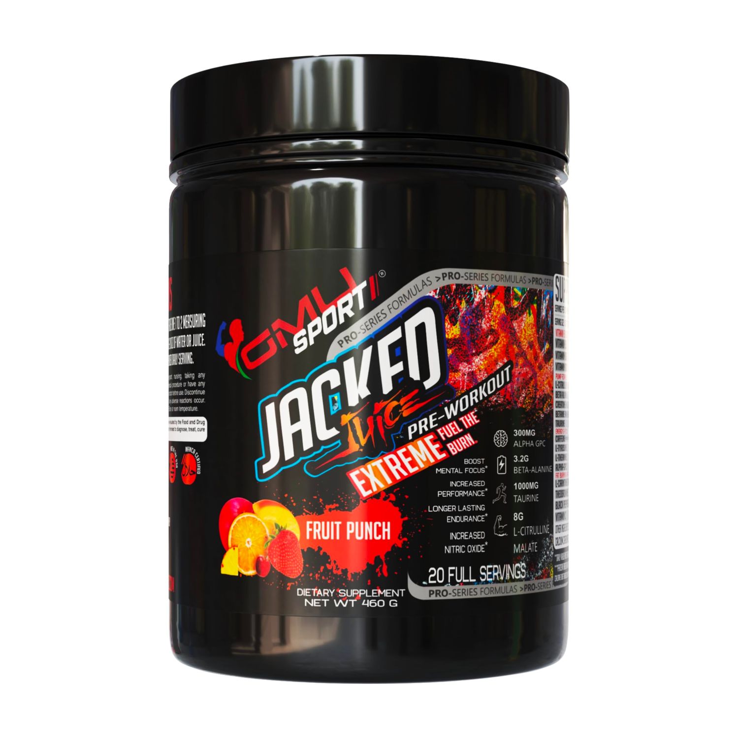GMU SPORT Jacked Juice Pre-Workout Powder - High Energy, Explosive Pump &amp; Focus Pre Workout Powder for Men &amp; Women 8g Citrulline Malate, Creatine, Beta Alanine, B-Vitamin Boost - 40 Servings