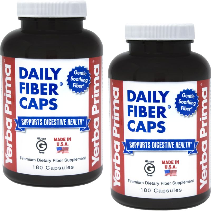 Yerba Prima Daily Fiber Formula - 180 caps (Pack of 2) - Soluble &amp; Insoluble Dietary Fiber Supplement - Colon Cleanse - Gut Health - Vegan, Non-GMO, Gluten-Free