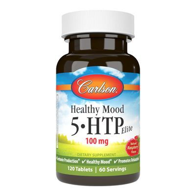 Carlson - Healthy Mood 5-HTP Elite, 100 mg, Serotonin Production, Healthy Mood &amp; Promotes Relaxation, Natural Raspberry Flavor, 120 Tablets
