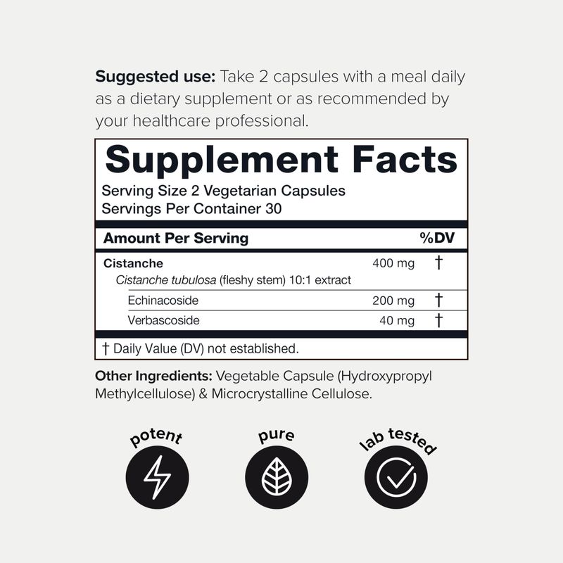 Toniiq Cistanche Tubulosa - (4000mg) Pure Cistanche Supplement for Men - 10x Highly Concentrated with 50% Echinacoside and 10% Verbascoside - Endurance Strength Recovery Mood - 60 Capsules