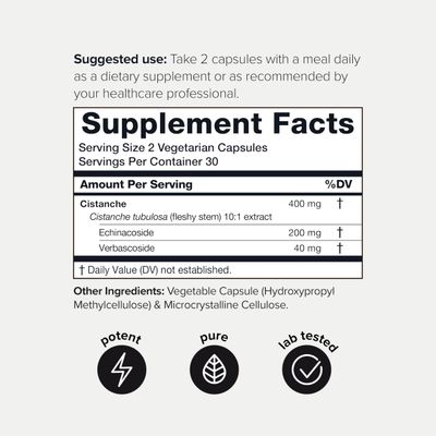Toniiq Cistanche Tubulosa - (4000mg) Pure Cistanche Supplement for Men - 10x Highly Concentrated with 50% Echinacoside and 10% Verbascoside - Endurance Strength Recovery Mood - 60 Capsules