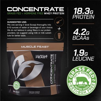 Muscle Feast Grass-Fed Whey Protein Concentrate Powder, All Natural Hormone Free Pasture Raised, Chocolate, 5lb