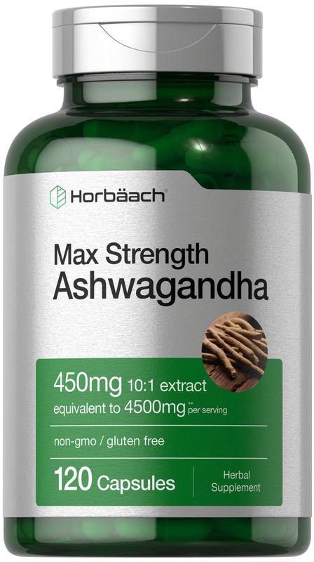 Horbach Ashwagandha Supplement | Max Strength | 120 Capsules | Non-GMO, Gluten Free