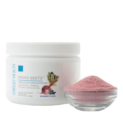 Consult Health Primo Beets - Beet Root Powder Drink Mix - Nitric Oxide to Boost Daily Nutrition with Ginger &amp; Turmeric - Support Circulation - Blueberry Flavor - 30 Servings (1Pack)