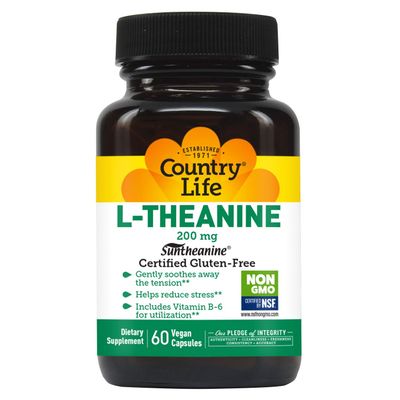 Country Life Unflavored Capsule Made with Suntheanine L-Theanine - Gluten Free Vitamin Supplement for Stress Relief - L-Theanine for Relaxation - Inositol Support - 60 Capsules