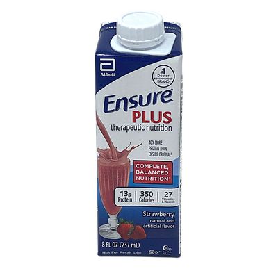 Ensure Plus Strawberry Therapeutic Nutrition, 8 Ounce Recloseable Carton, Abbott 64907 - Case Of 24