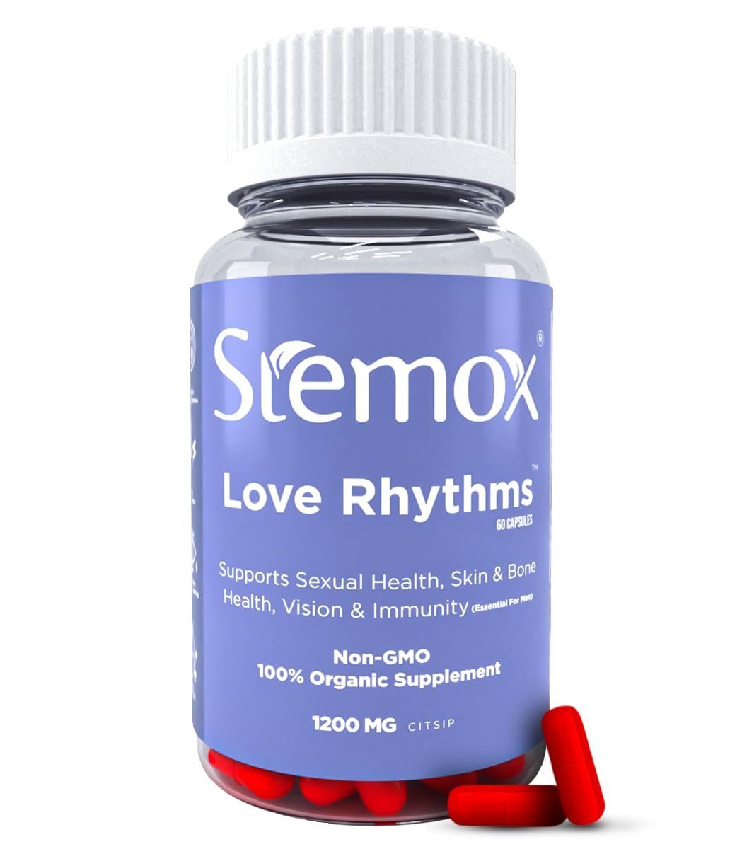 Stemox Love Rhythms 1200MG | L-Arginine, Tribulus Terrestris, Vitamin C, Gingko Biloba | Carefully Formulated Blend Designed For Your Intimate Moments | 60 Capsules | Non-GMO | 100% Organic Supplement