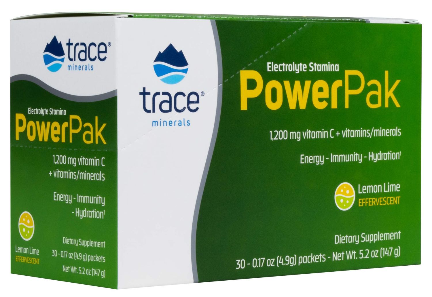 Trace Minerals | Power Pak Electrolyte Powder Packets | 1200 mg Vitamin C, Zinc, Magnesium | Boost Immunity, Hydration and Natural Energy | Lemon Lime | 30 Packets