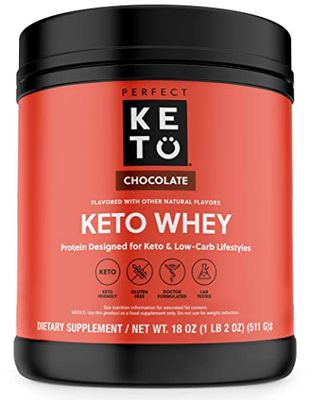 Perfect Keto Pure Whey Protein Powder Isolate Delicious 100% Grass Fed Meal Replacement Shake No Artificials, Gluten Free, Soy Free, Non-GMO (Chocolate)