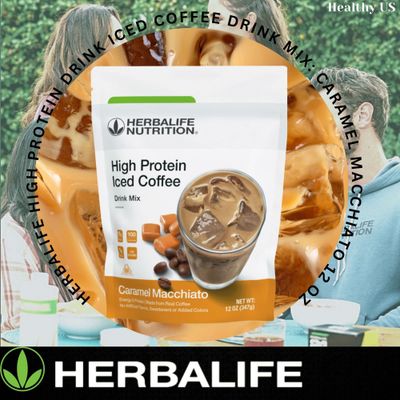HERBALIFE NUTRITION High Protein Iced Coffee Drink Mix: (Caramel Macchiato 12 oz 347g) Energy and Protein, Made From Real Coffee, Low fat c