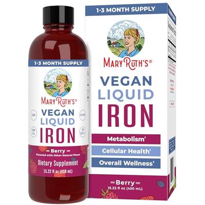 MaryRuth Organics Iron Supplement for Women Men &amp; Kids, Liquid Iron Supplement for Women Men &amp; Kids, Iron for Healthy Blood &amp; Oxygen, Ages 4 &amp; Up, Sugar Free, Vegan, Non-GMO, Gluten Free, 15.22 Fl Oz