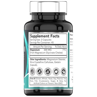Magnesium Glycinate Capsules (300 MG - 90 Count) | Pure Chelated Magnesium Bisglycinate Powder Supplement | Glicinato de Magnesio | Magnesium for Sleep, Calm, Nerve, & Stress Support* | TNVitamins