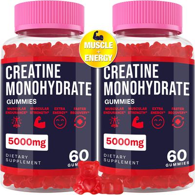 Creatine Monohydrate Gummies for Women &amp; Men, Chewable Creatine Pre Workout Gummies for Men &amp; Women, Taurine &amp; B6, Creatine for Max Strength &amp; Muscle Growth, Energy, Endurance - 2 Bottles