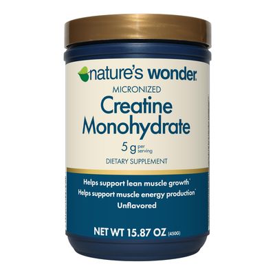 Nature&#39;s Wonder Micronized Creatine Monohydrate 5 g, Muscle Health, Muscle Energy Production, Gluten Free, No Lactose, 5 g of Micronized creatine Powder per Serving, 450G, 90 Servings