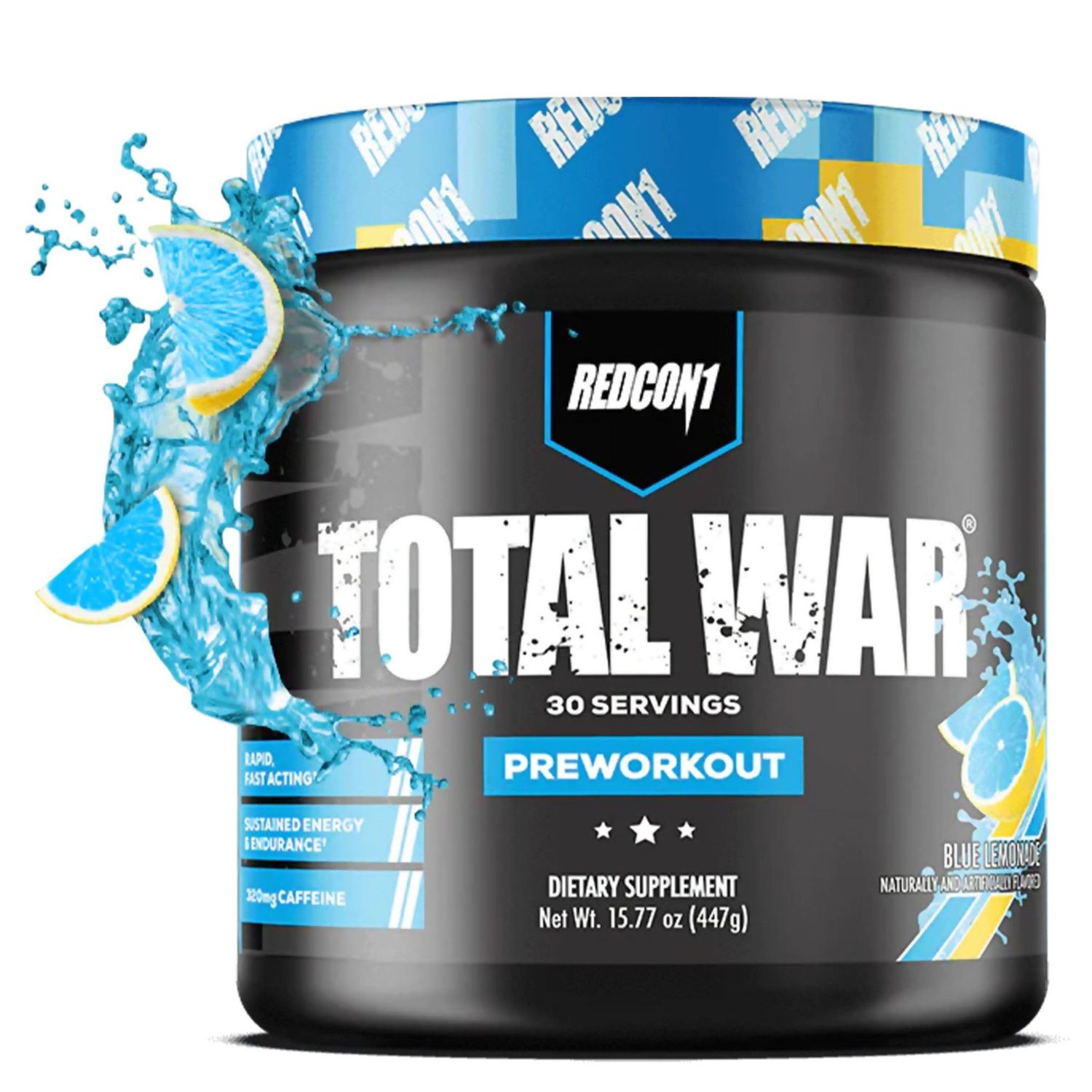 REDCON1 Total War Pre Workout Powder, Blue Lemonade - Beta Alanine + Citrulline Malate Keto Friendly Preworkout for Men &amp; Women with 320mg of Caffeine - Fast Acting (30 Servings)