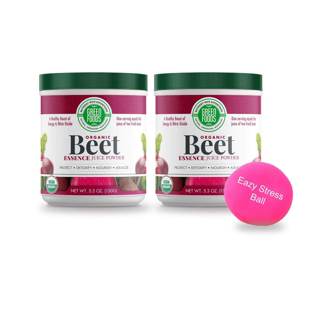 Green Foods - Organic Beet Essence Juice Powder (2 Pack) Nitric Oxide Super Food, Whole Food Antioxidant, Energy, Endurance, 5.3oz (30 Servings) Plus Stress Ball (3 Items Total)