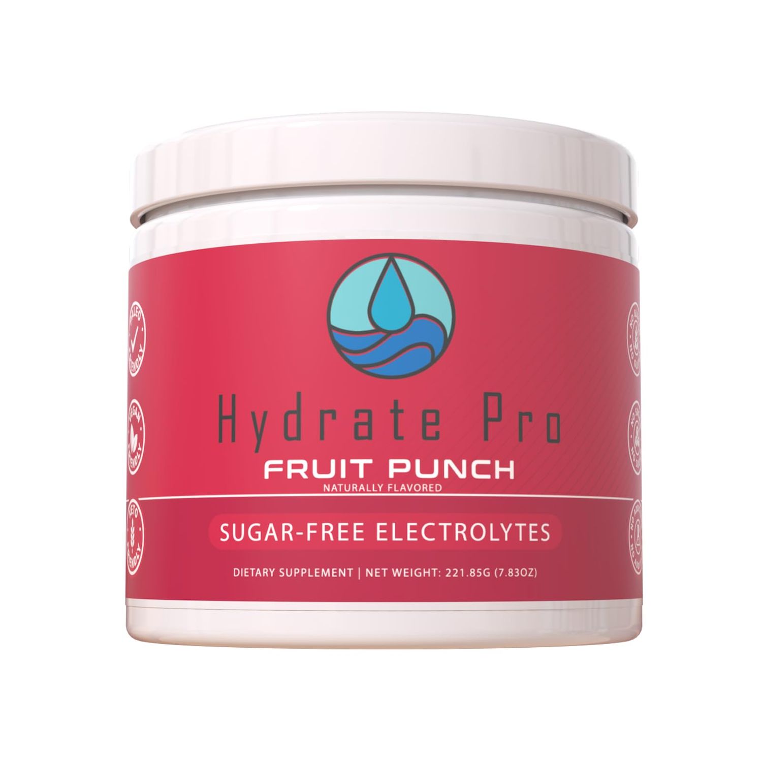 Hydrate Pro Sugar-Free Electrolyte Hydration Powder for Keto, Paleo, &amp; POTS - Salt Based - Key Element Electrolytes of Sodium, Potassium, Magnesium - Sweetened with Stevia - 45 Servings (Fruit Punch)