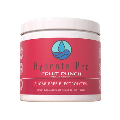 Hydrate Pro Sugar-Free Electrolyte Hydration Powder for Keto, Paleo, &amp; POTS - Salt Based - Key Element Electrolytes of Sodium, Potassium, Magnesium - Sweetened with Stevia - 45 Servings (Fruit Punch)
